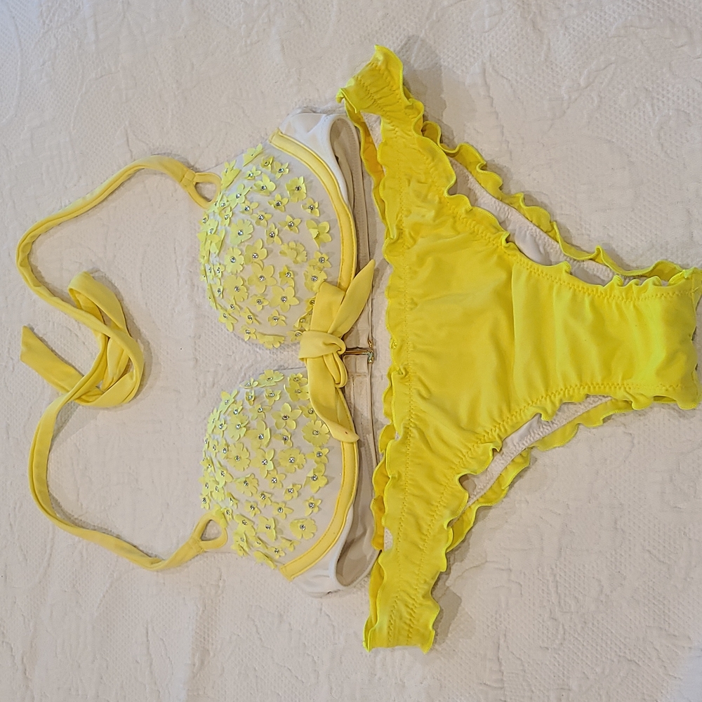 Victoria's Secret flower neon yellow bikini